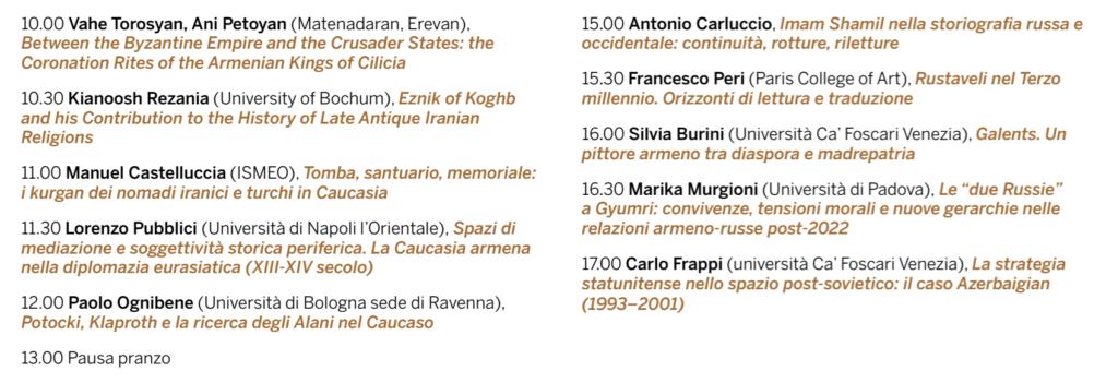 Programma XIX Giornata di Studi Armeni e Caucasici